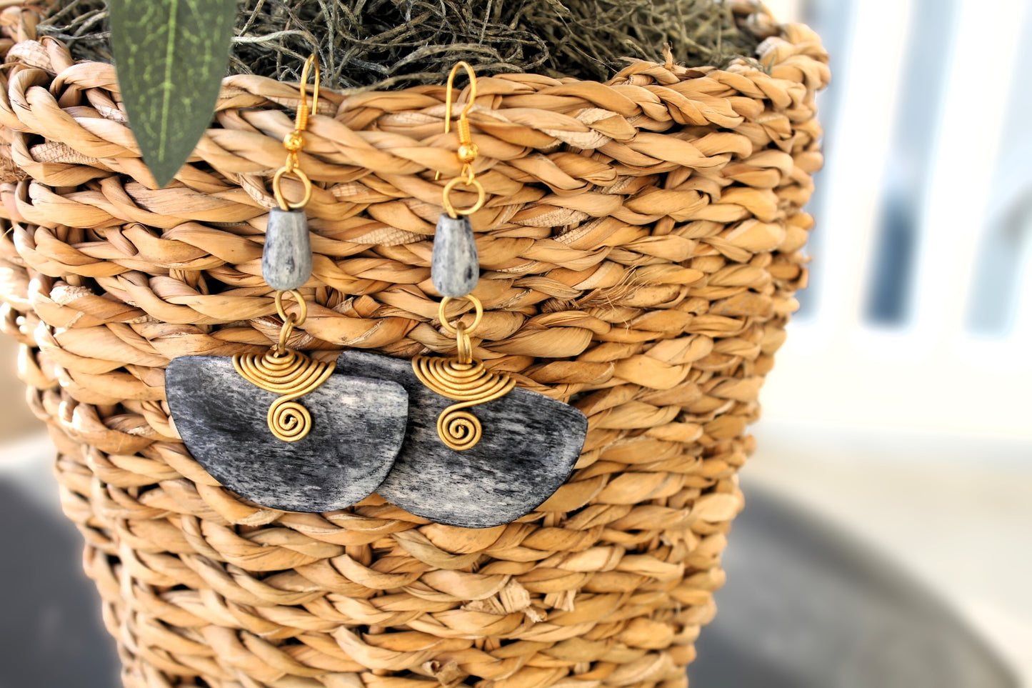 Half Moon Gray African Tribal Earrings