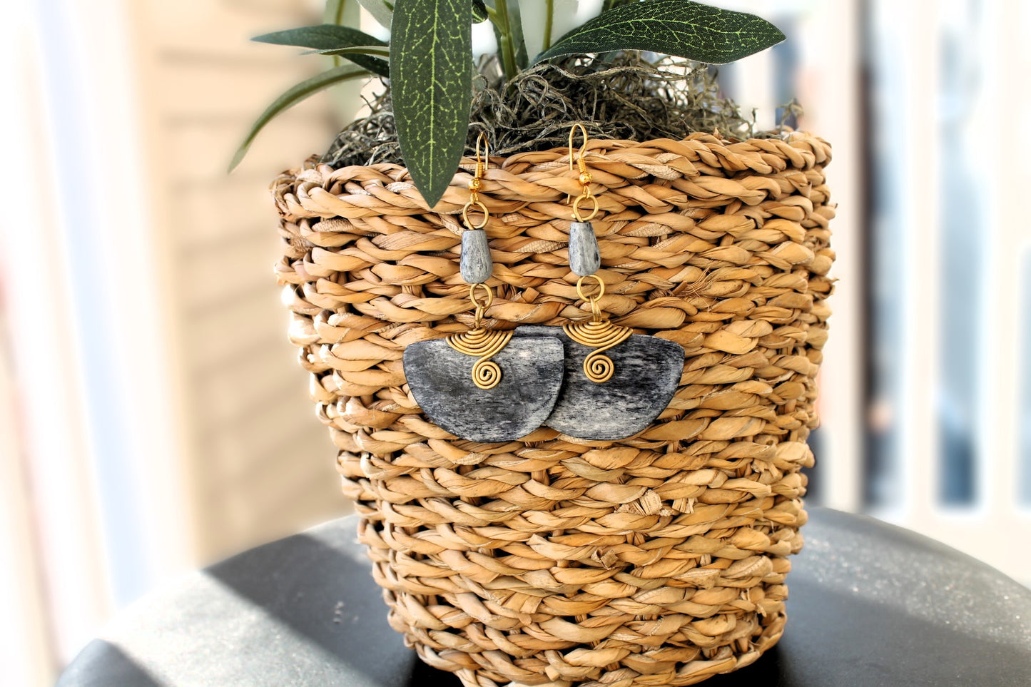 Half Moon Gray African Tribal Earrings