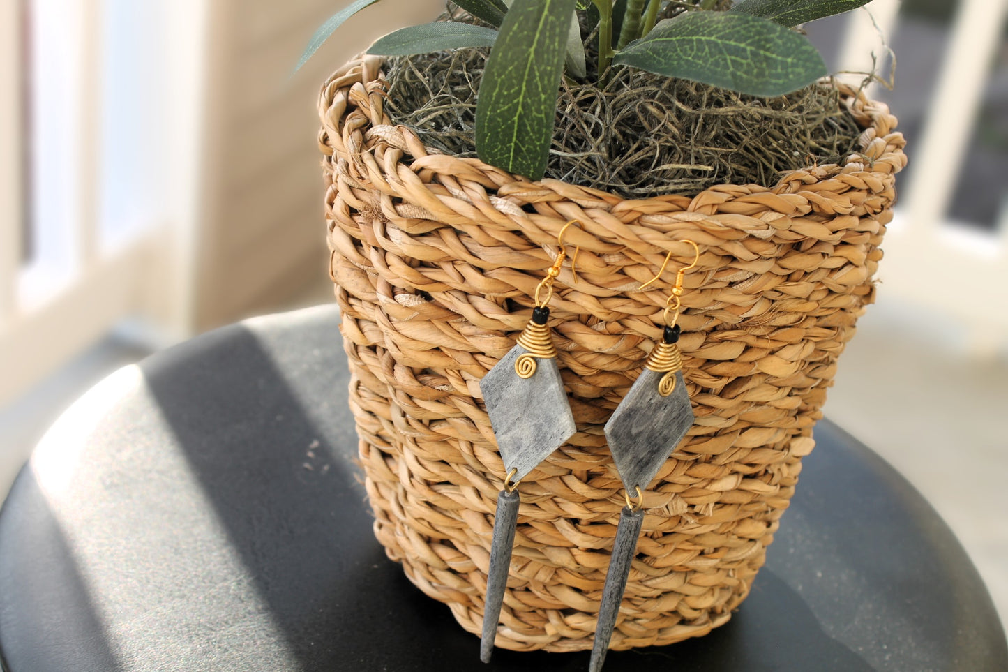 Gray Long Bone African Earrings