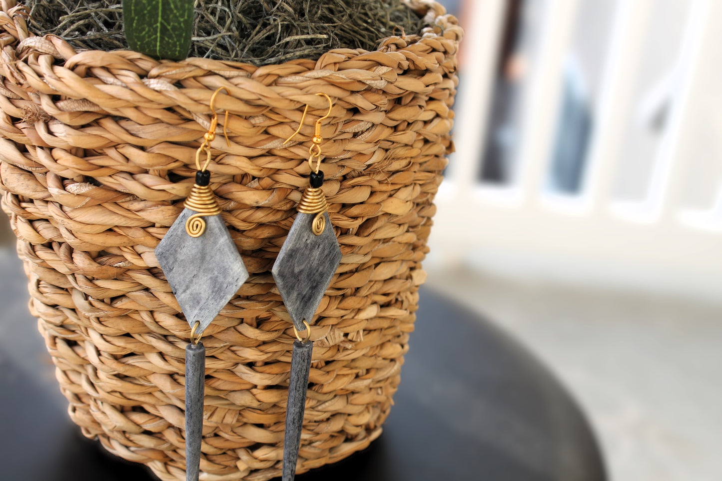 Gray Long Bone African Earrings