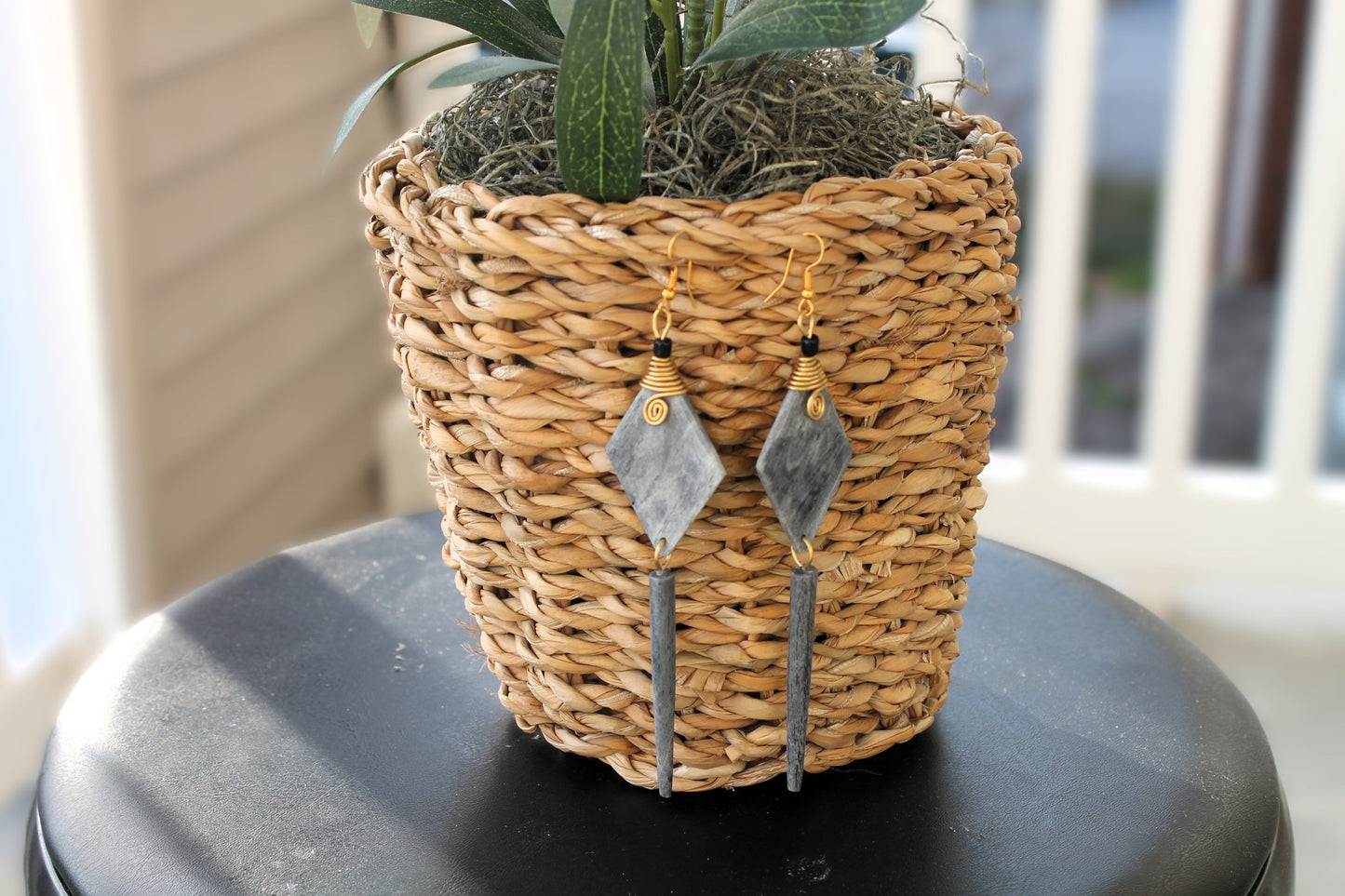 Gray Long Bone African Earrings