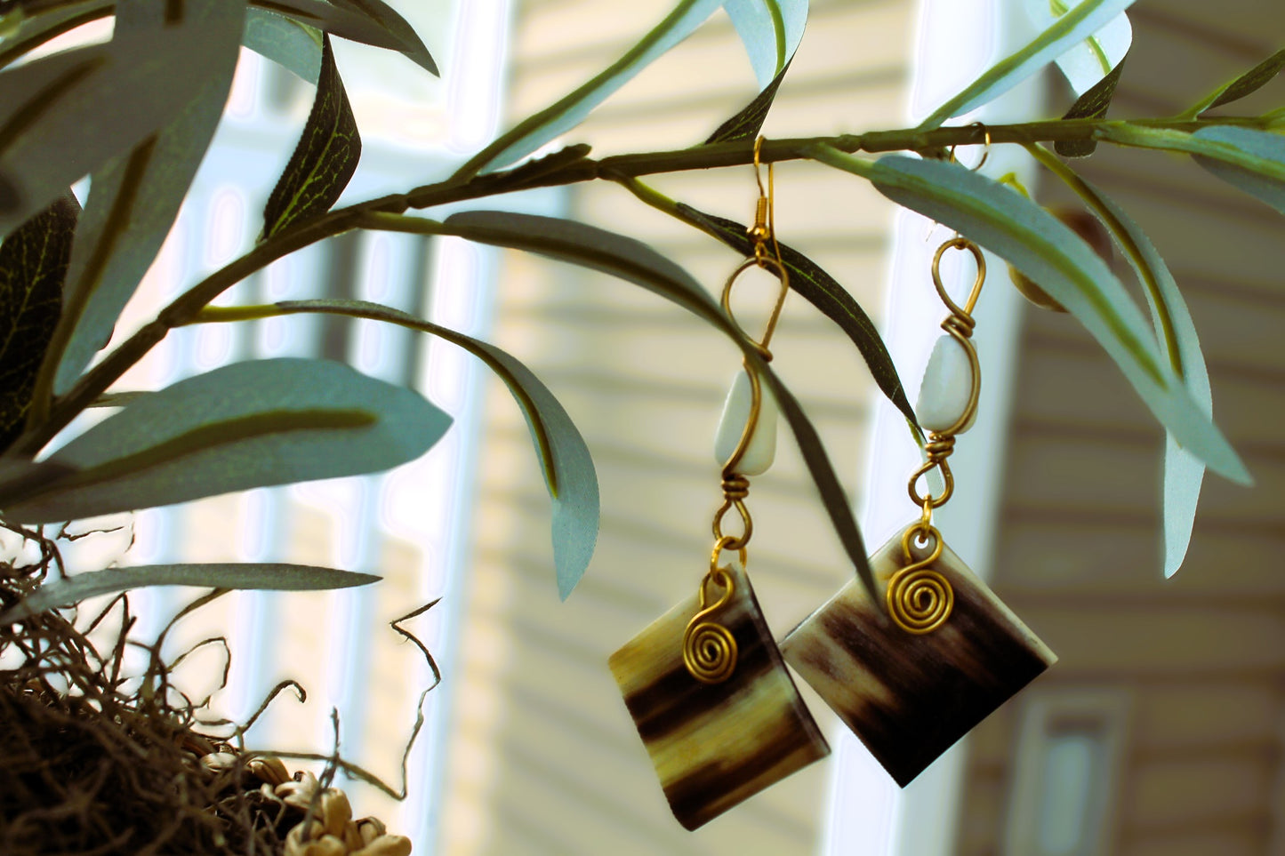 Square Horn Earrings Tribal