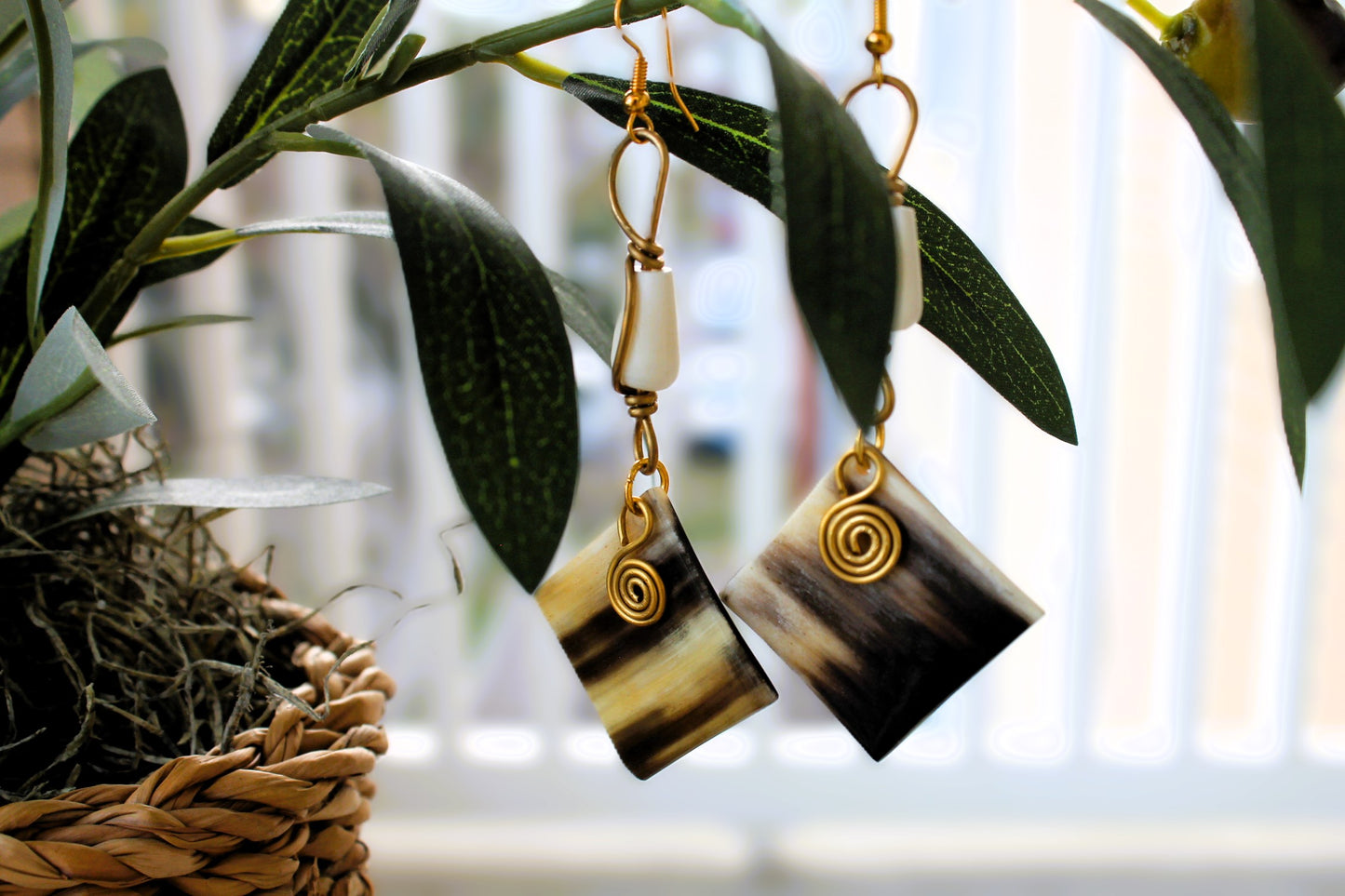 Square Horn Earrings Tribal
