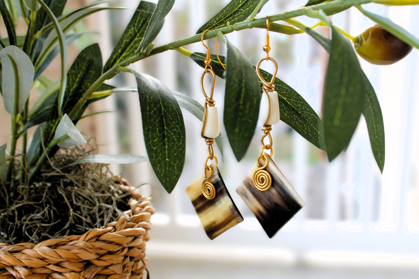 Square Horn Earrings Tribal