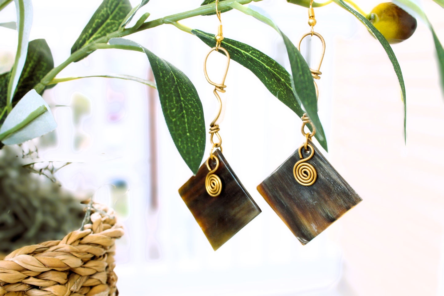 Square Horn Earrings Tribal