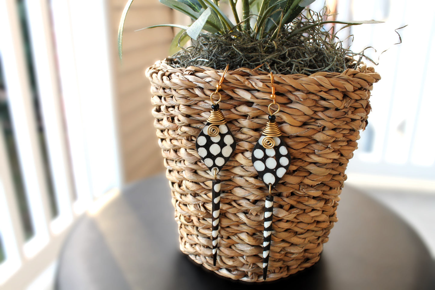 Black and White Polka Dots Tribal Handmade Earrings
