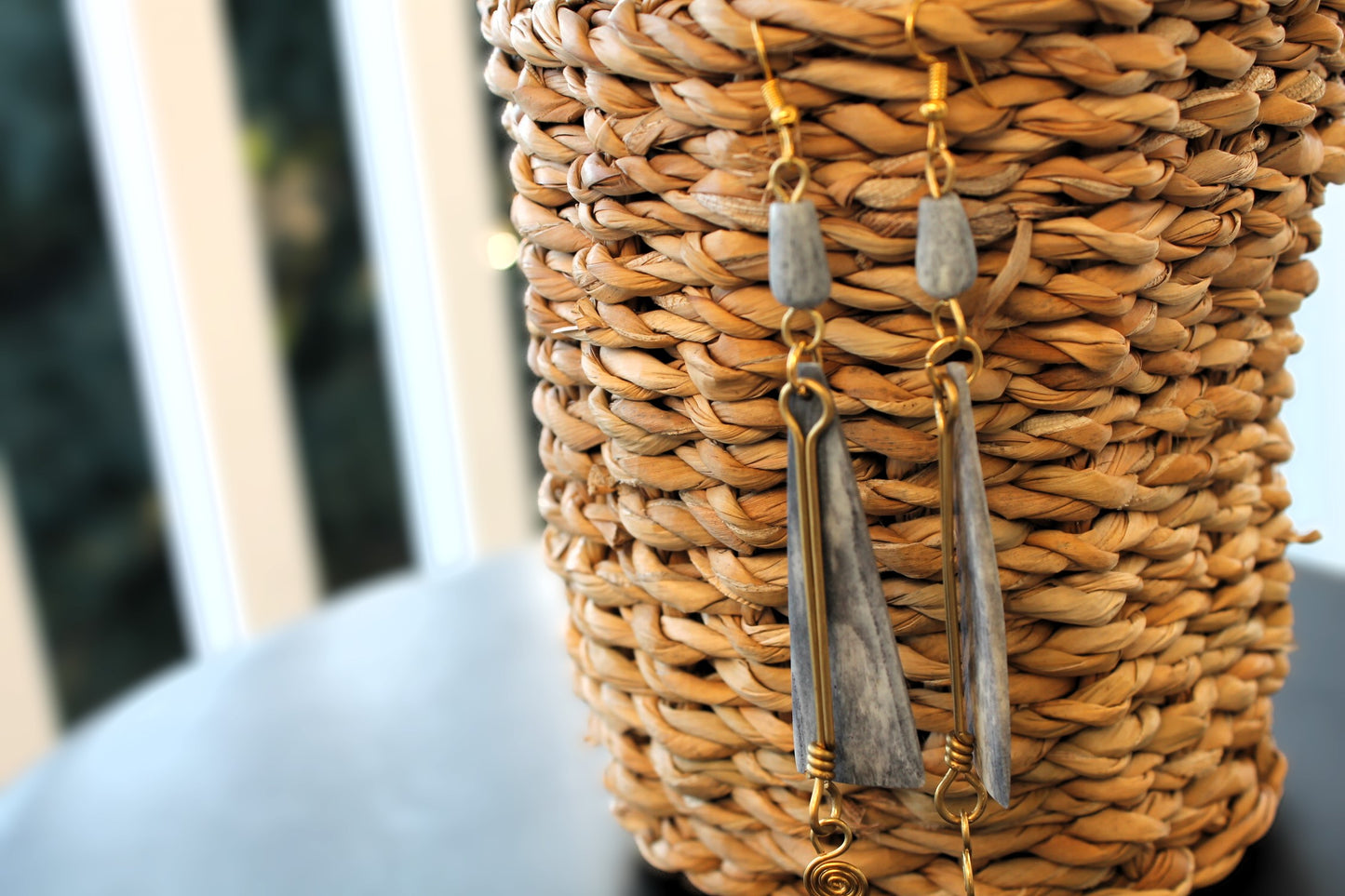 African Kengele Gray Bone Earrings