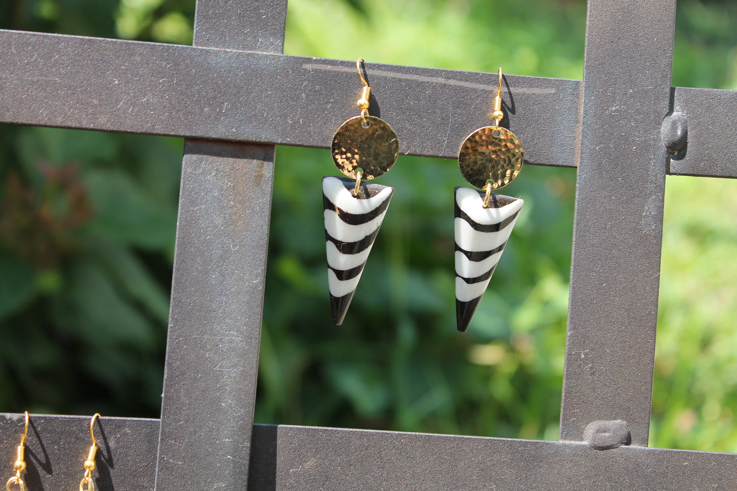 Zebra Triangle Full Moon Earrings
