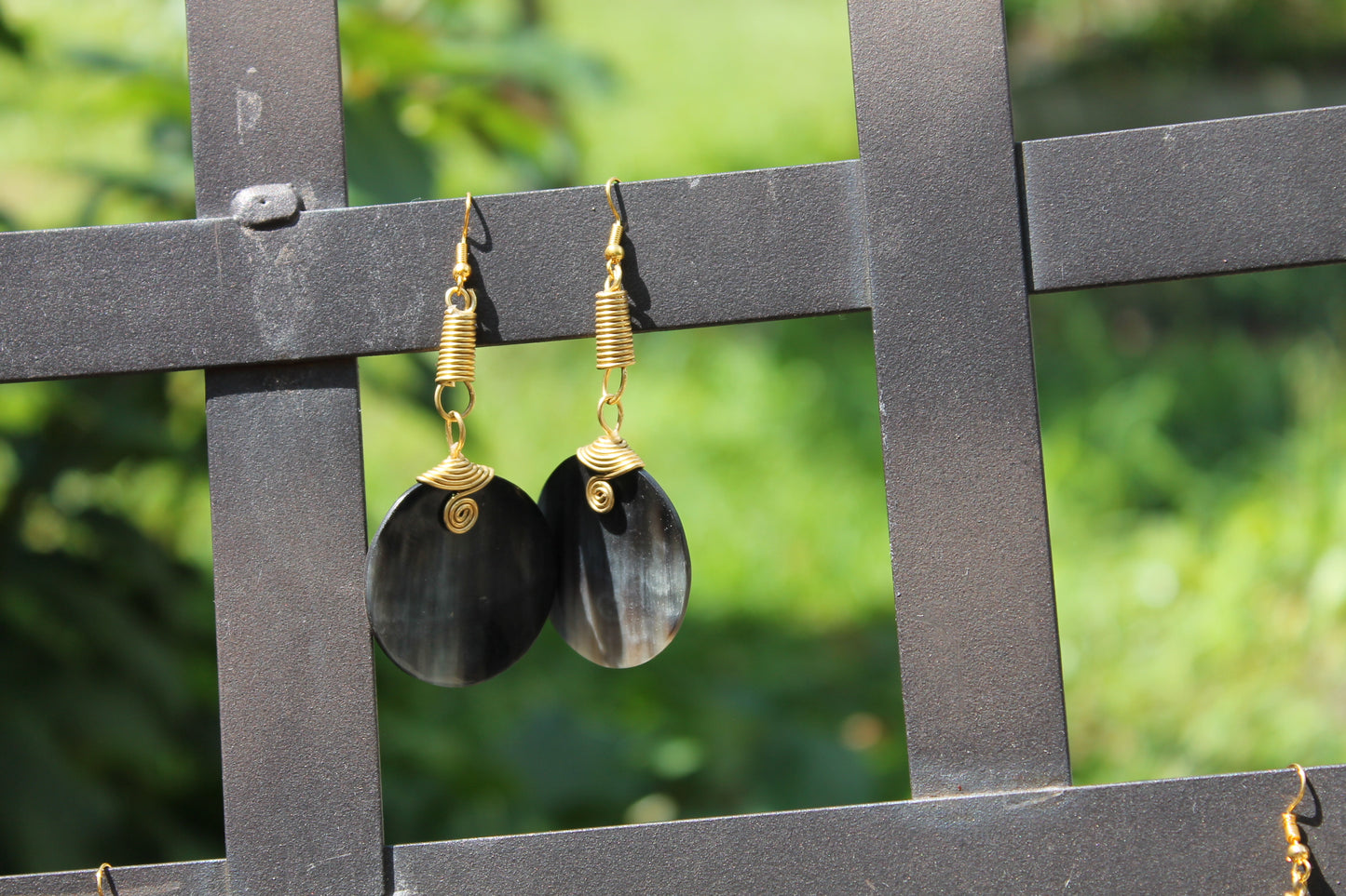 Horn Black Disk Earrings