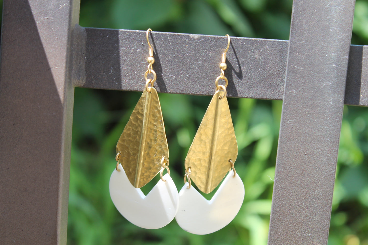 African Diamond Brass Ivory Earrings