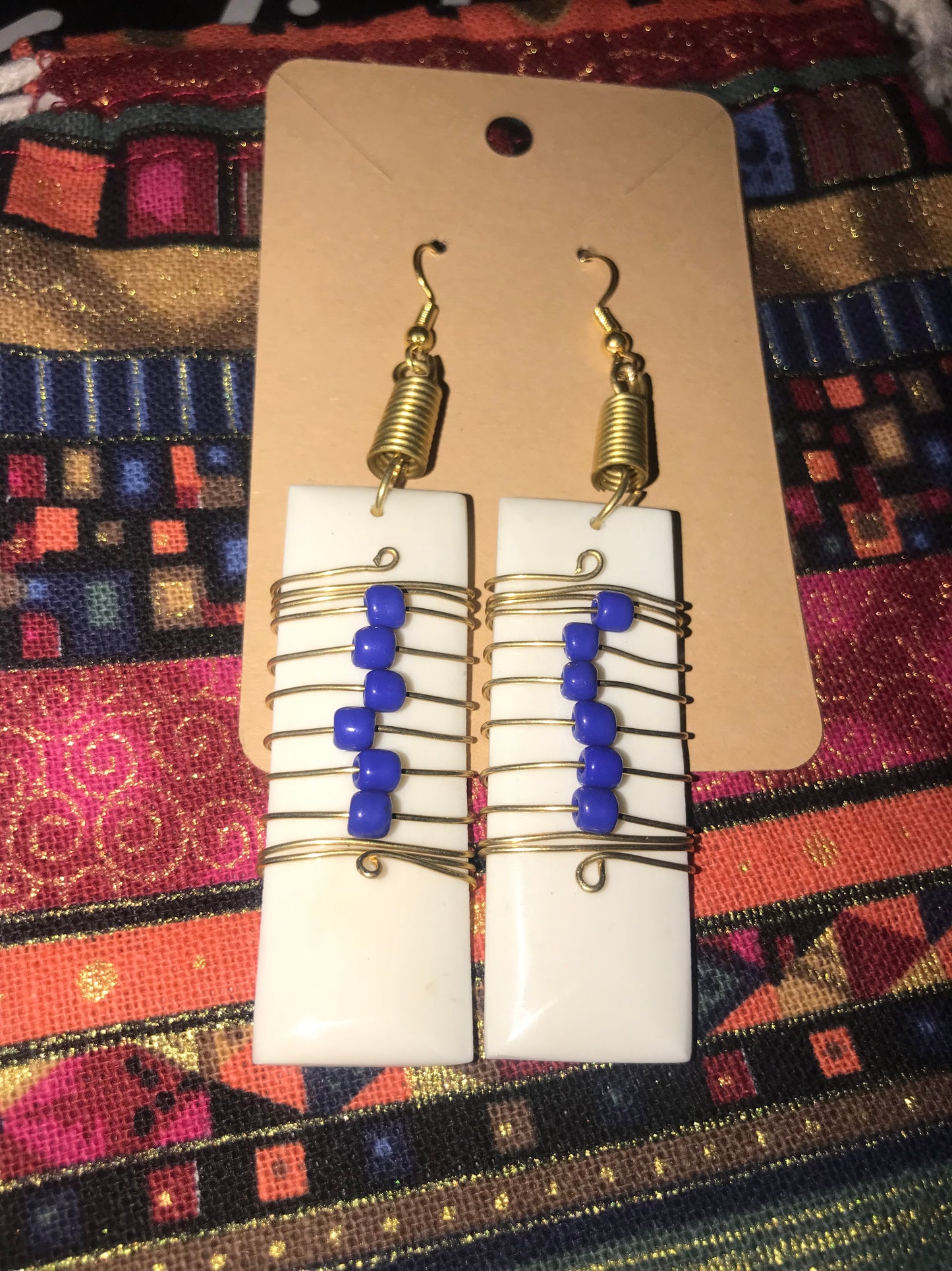 Blue Beads African Bone Earrings
