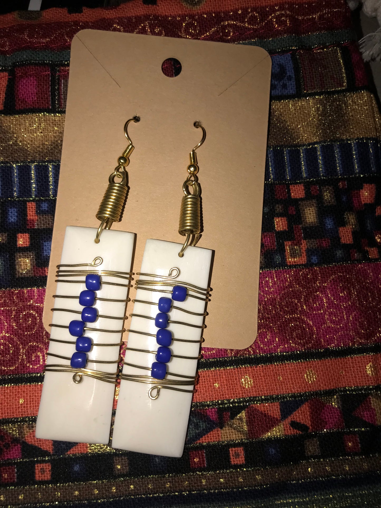 Blue Beads African Bone Earrings