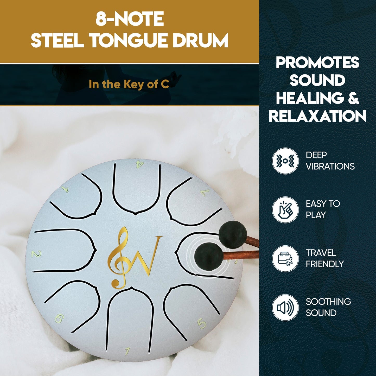 Steel Tongue Drum 6-Inch 8-Notes