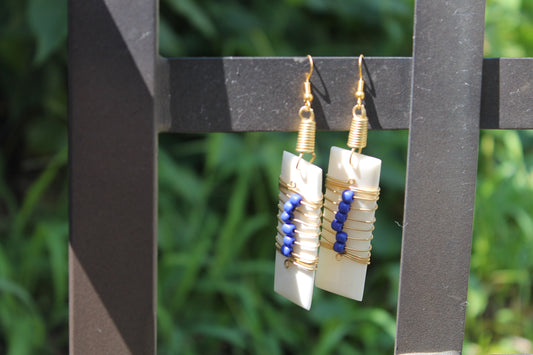 Blue Beads African Bone Earrings