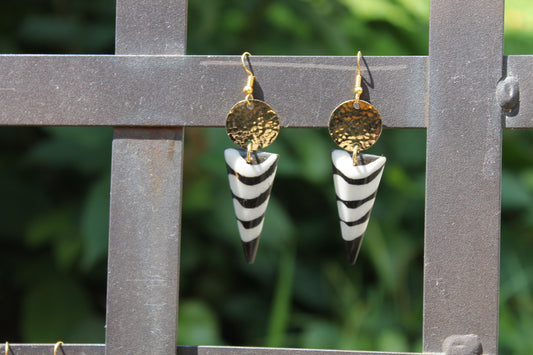 Zebra Triangle Full Moon Earrings