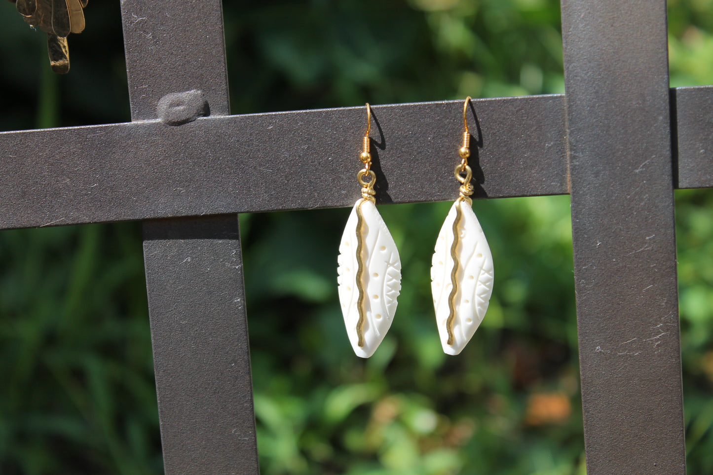 Brass Snake on Ivory Carved Mask Earrings