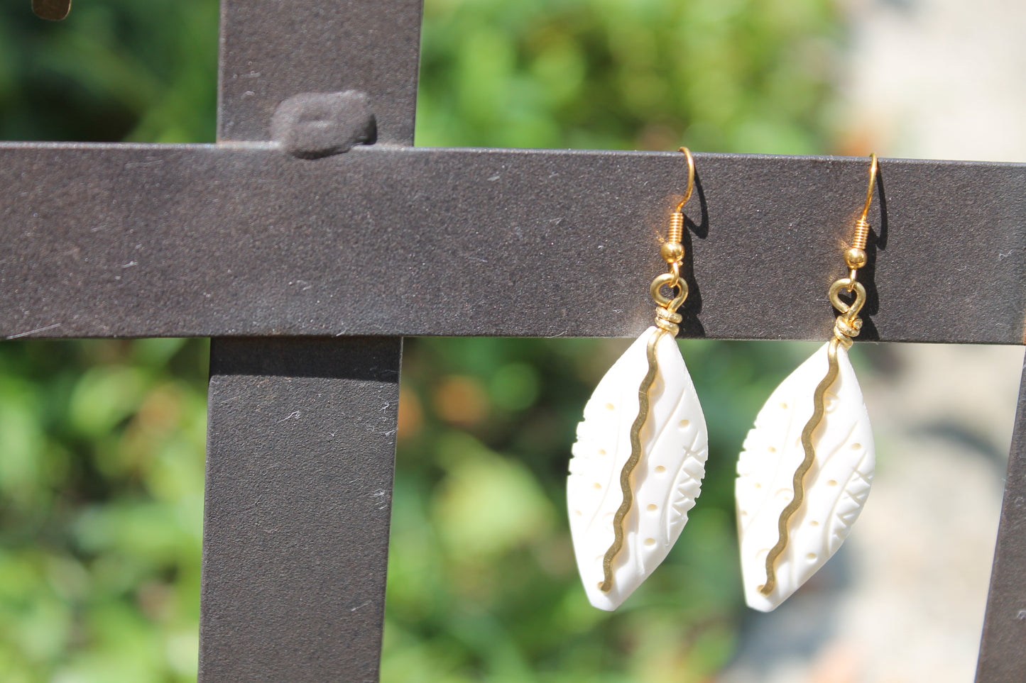 Brass Snake on Ivory Carved Mask Earrings