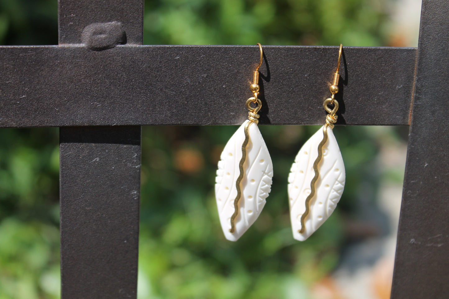Brass Snake on Ivory Carved Mask Earrings