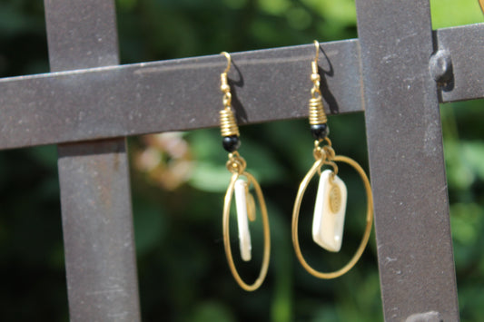 Brass Ring Around Ivory Square Earrings