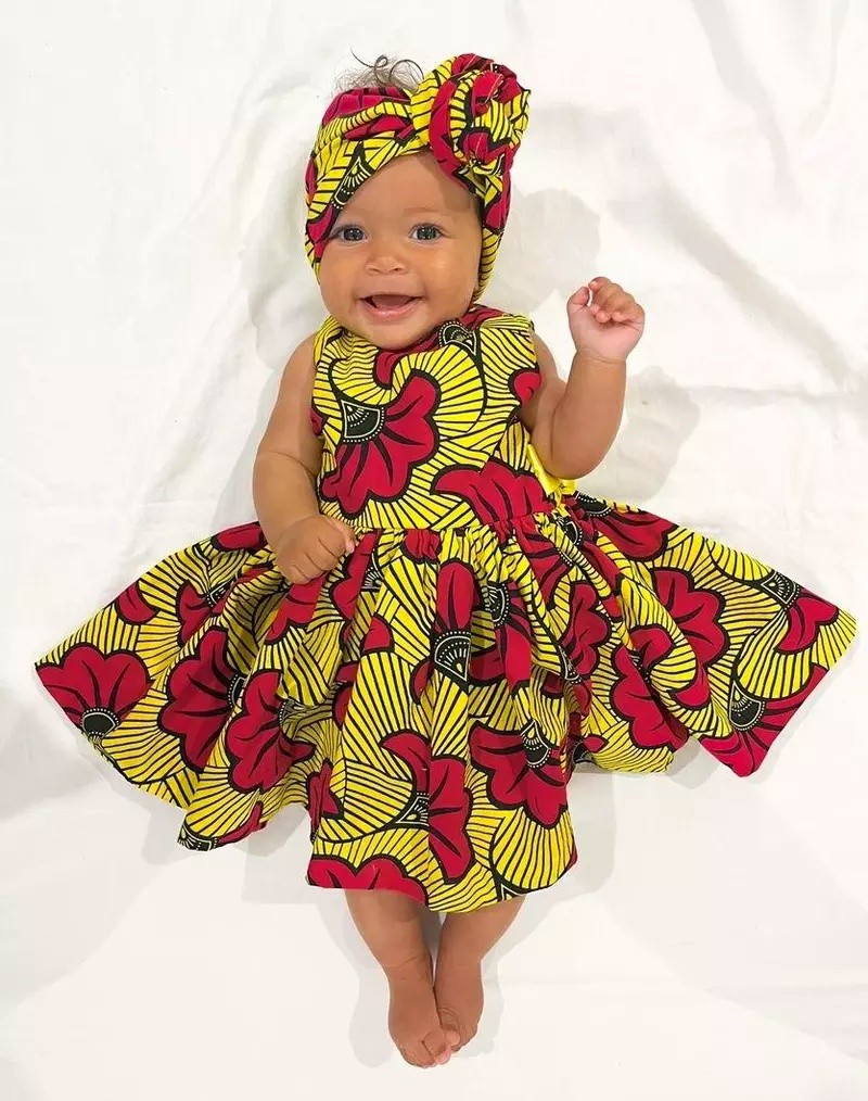 Yellow African Print Dress For Girls